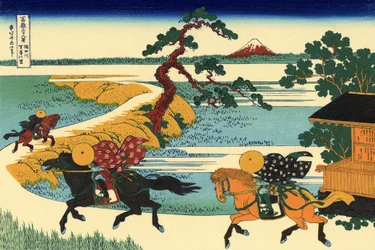 Vue du village de Sekiya sur la rivière Sumida, Japon