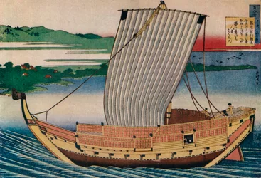 Un jonque glissant sur la baie de Suminoye, 18e siècle, 1925