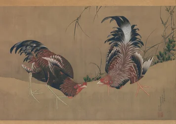 Coqs de combat, daté de 1838.