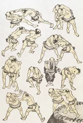 Manga : études de gestes et postures de lutteurs, publié en 1849