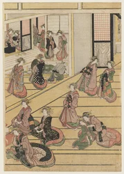 Jours de Nouvel An à la maison de thé Ogi-ya, c.1810