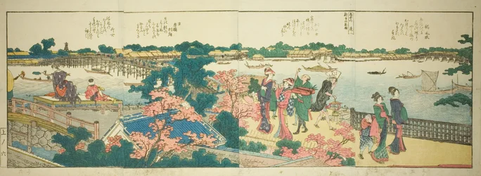 Pages du livre illustré "Vues panoramiques le long des rives de la rivière Sumida (Ehon Sumidagawa ryogan ichiran)"