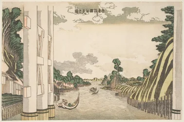 Vue de la rivière Sumida depuis le pont Azuma, c.1830 (estampe sur bois)