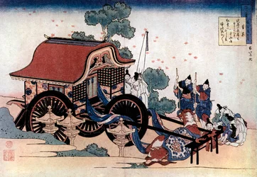 Tirant une voiture à trois roues, estampe japonaise, vers 1780-1849