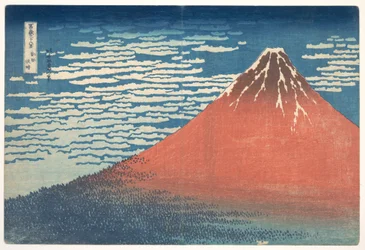« Vent du sud, ciel dégagé » (Gaifū kaisei), également connu sous le nom de « Fuji rouge », tiré de la série « Les trente-six vues du mont Fuji » (Fugaku sanjūrokkei)