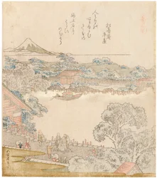 Les rives de la rivière Sumida, Komatomeishi. Triptyque de la série Umazukushi, partie gauche, 1822