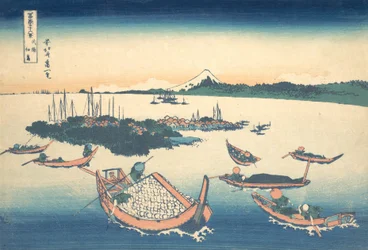 Tsukudajima dans la province de Musashi, de la série Trente-six vues..., vers 1830-32