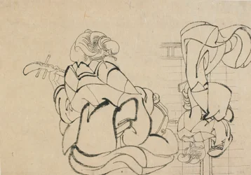 Deux esquisses : dame jouant du samisen et dame de dos..., fin XVIIIe-début XIXe siècle