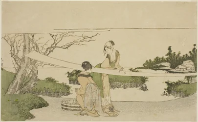 Deux femmes étirant du tissu