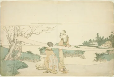 Deux femmes étirant du tissu