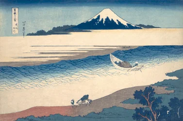 Estampe ukiyo-e de la rivière Tama et du mont Fuji par Hokusai