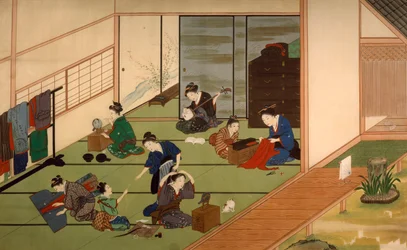 Groupe de geishas, par Kawahara Keiga (1786-circa 1860), aquarelle, Japon, civilisation japonaise, début du XIXe siècle
