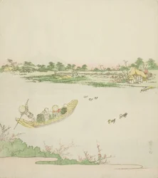 Un bac traversant la rivière Sumida