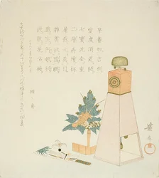 Plantes, jeu de volant (Hanetsuki) et horloge (Wadokei) pour l