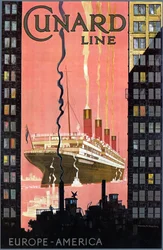 Affiche de la ligne Cunard Europe-Amérique, USA, vers 1900