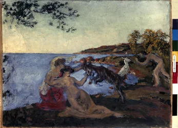 Motif mythologique. Peinture de Ker Xavier Roussel (1867-1944), vers 1903. Huile sur carton. Nabis. Dim : 47x62cm. Musée de l