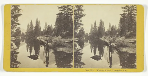 Rivière Merced, Yosemite, Cal., 1855-75. Créateurs : Kilburn Brothers, BW Kilburn