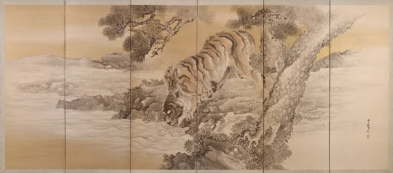 Écran à six volets représentant un tigre buvant, 1749-1838