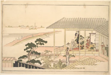 Une fête de joyeux fêtards dans une maison de Yoshiwara par une nuit de clair de lune