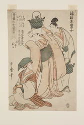 Vendeuses de ciboulette (Tsuma-awase, negi hisakime) (estampe sur bois en couleur)