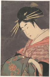 « Hanaōgi du Gomeirō », de la série Comparaison des charmes des beautés (Bijin kiryō kurabe: Gomeirō Hanaōgi)