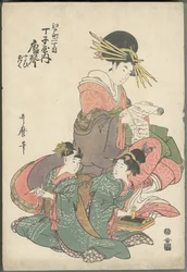 Karagoto de Chōjiya avec les suivantes Yayoi et Ageha