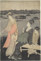 Fête nocturne de Kawabiraki : vue du fleuve Sumida