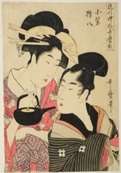 Komurasaki et Gonpachi, de la série "Motifs à la mode dans le style Utamaro (Ryuko moyo Utamaro-gata)"