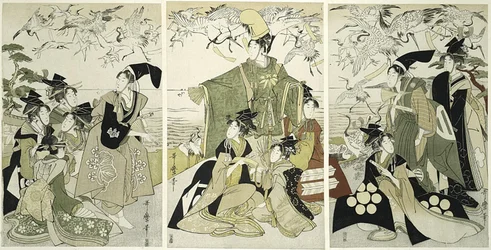 Parodie de Minamoto no Yoritomo libérant des grues à Yuigahama