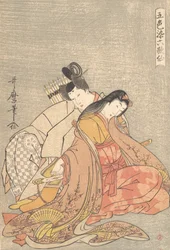 Le poète Ariwara no Narihira 825-880 et Ono no Komachi..., vers 1798