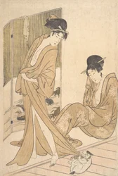 Deux jeunes femmes en yukata après un bain