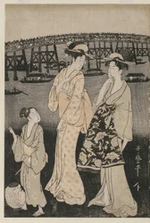 Femmes profitant de la fraîcheur du soir près du pont Ryogoku