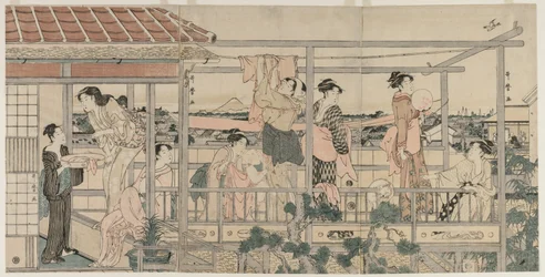 Femmes étendant du linge à sécher sur un balcon, début des années 1790