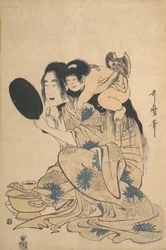 Yamauba se noircissant les dents et Kintoki, vers 1795.