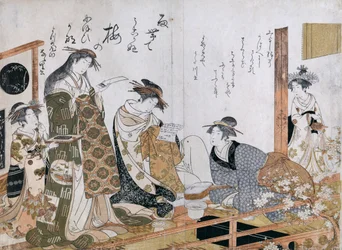 Courtisanes portant des kimonos, illustration des courtisanes Utagawa et Nanasato de la maison Yotsuba
