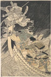 Minamoto Yoshitsune et son serviteur, le moine Benkei