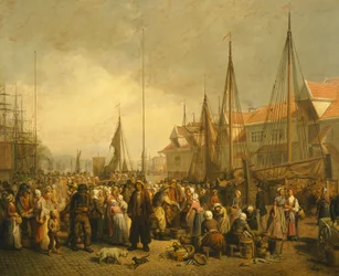 Marché aux poissons à Bergen, Norvège, XIXe siècle