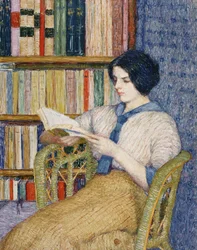 Femme lisant (huile sur toile)