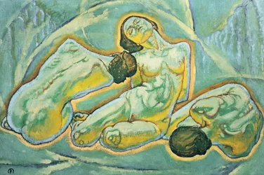 Drei kauernde Frauen - Trois femmes accroupies ... (peinture sur toile)
