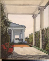 Vue de la colonnade depuis la chambre de l