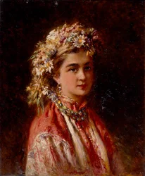 Jeune fille avec une guirlande de fleurs