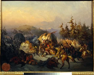 Les cosaques russes attaquent les troupes françaises en transit, épisode de la bataille de la Moskova