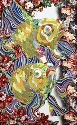 Poisson floral doré aux couleurs vives