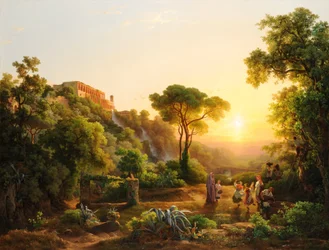 Paysage à Tivoli, avec une scène de vendanges