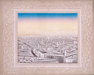 Vue aérienne de Londres avec bordure décorative, vers 1845