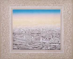 Vue aérienne de Londres avec bordure décorative, vers 1845
