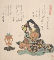 Femme jouant du tsuzumi, vers 1800