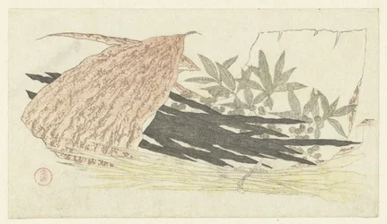 Feuille de bambou avec kombu, racines de bardane et nandina