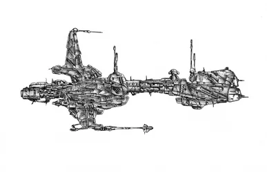 Un vaisseau spatial de science-fiction aux lignes complexes
