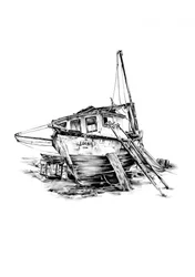 Vieux bateau de pêche échoué